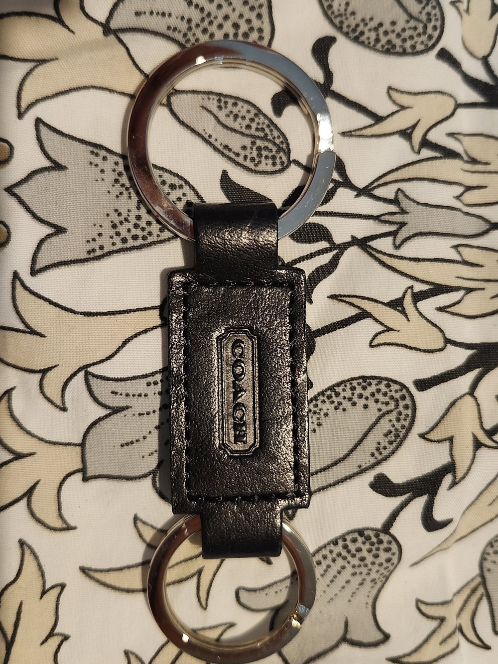 Coach NEW Black Leather Double-Ring Key Fob